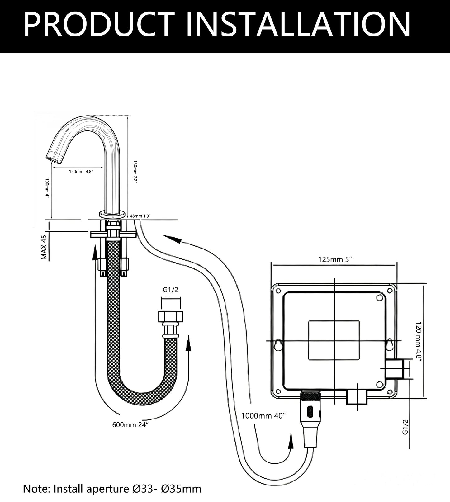 Sensomatica Cesaro Chrom-Sensor-Wasserhahn, kurzes Modell, 180 mm