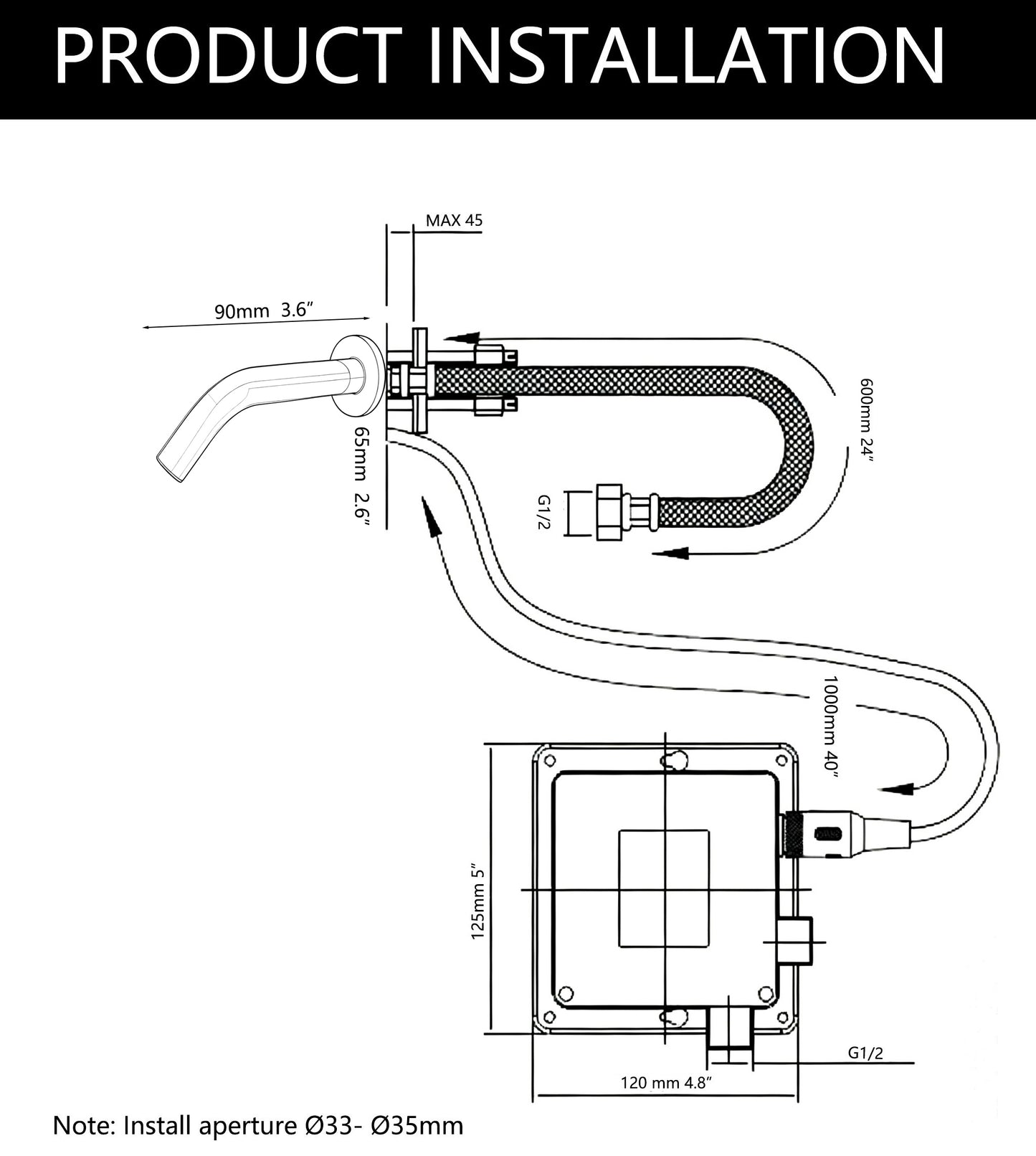 Sensomatica Pesaro Zwarte Sensor Kraan – Kort model 90 mm
