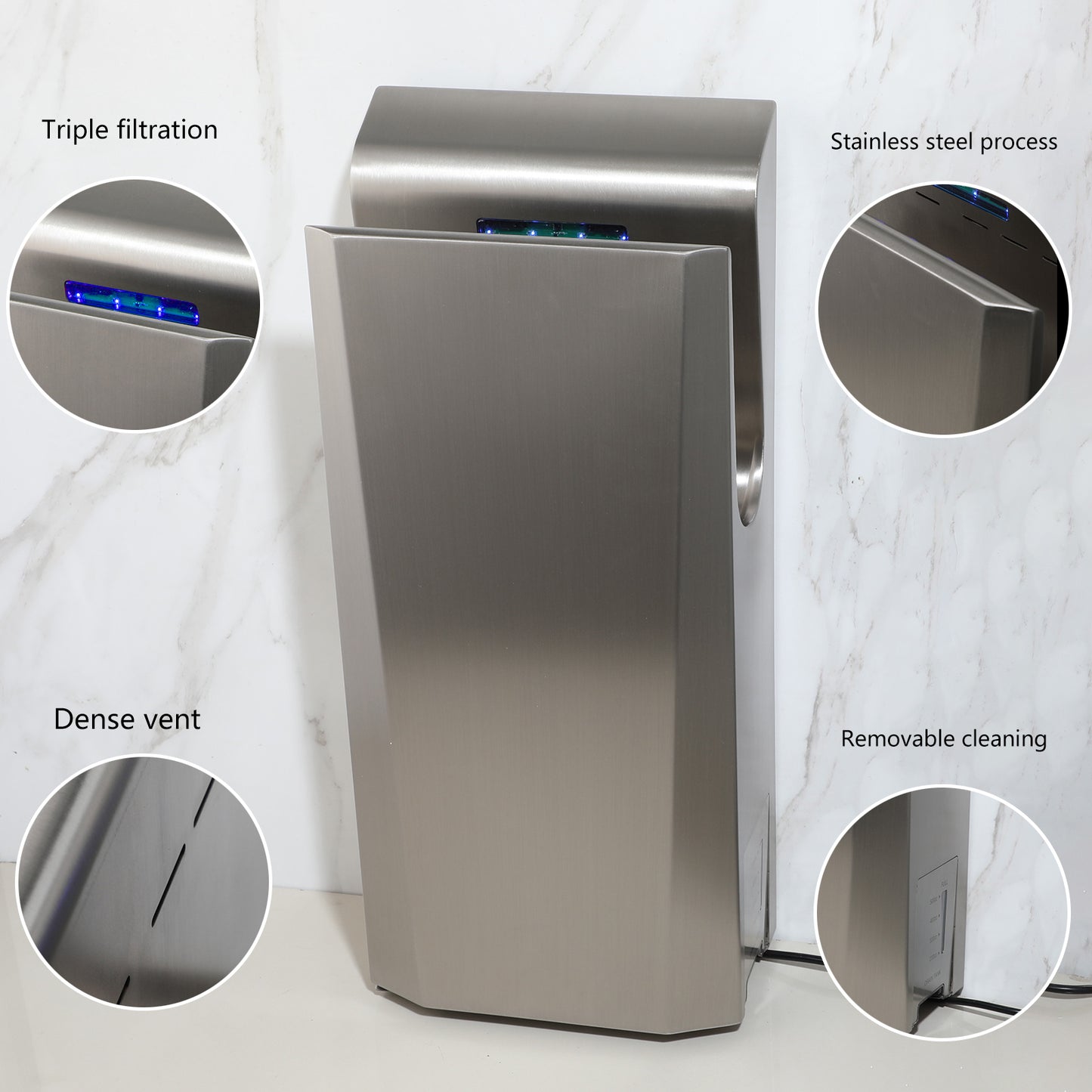 Sensomatica Händetrockner aus Edelstahl mit UV-Lampe und antibakterieller Technologie