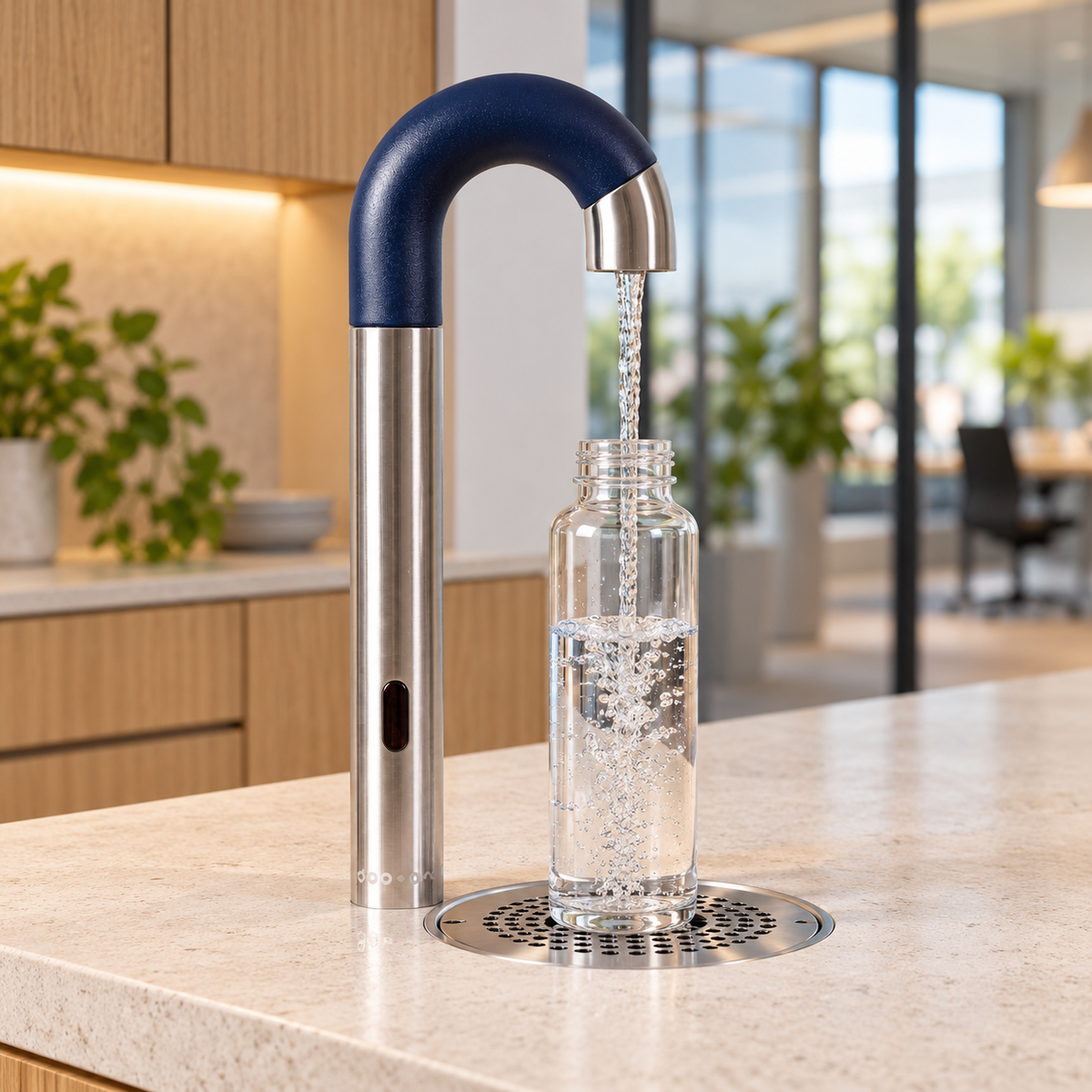 Dopper sensor watertap RVS Blauw – Contactloos flessen vullen