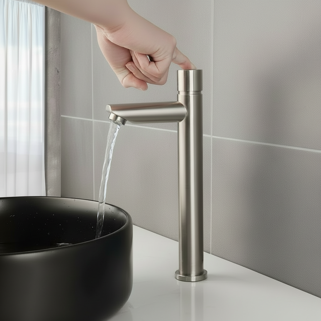 Sensomatica Selbstschluss-Wasserhahn in gebürstetem Nickel