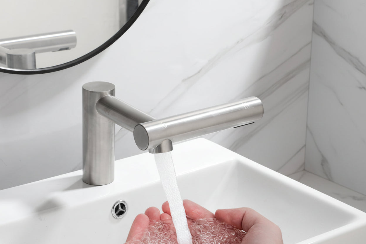 Sensomatica Ortas sensorkraan geborsteld nikkel | 2-in-1 kraan met handendroger