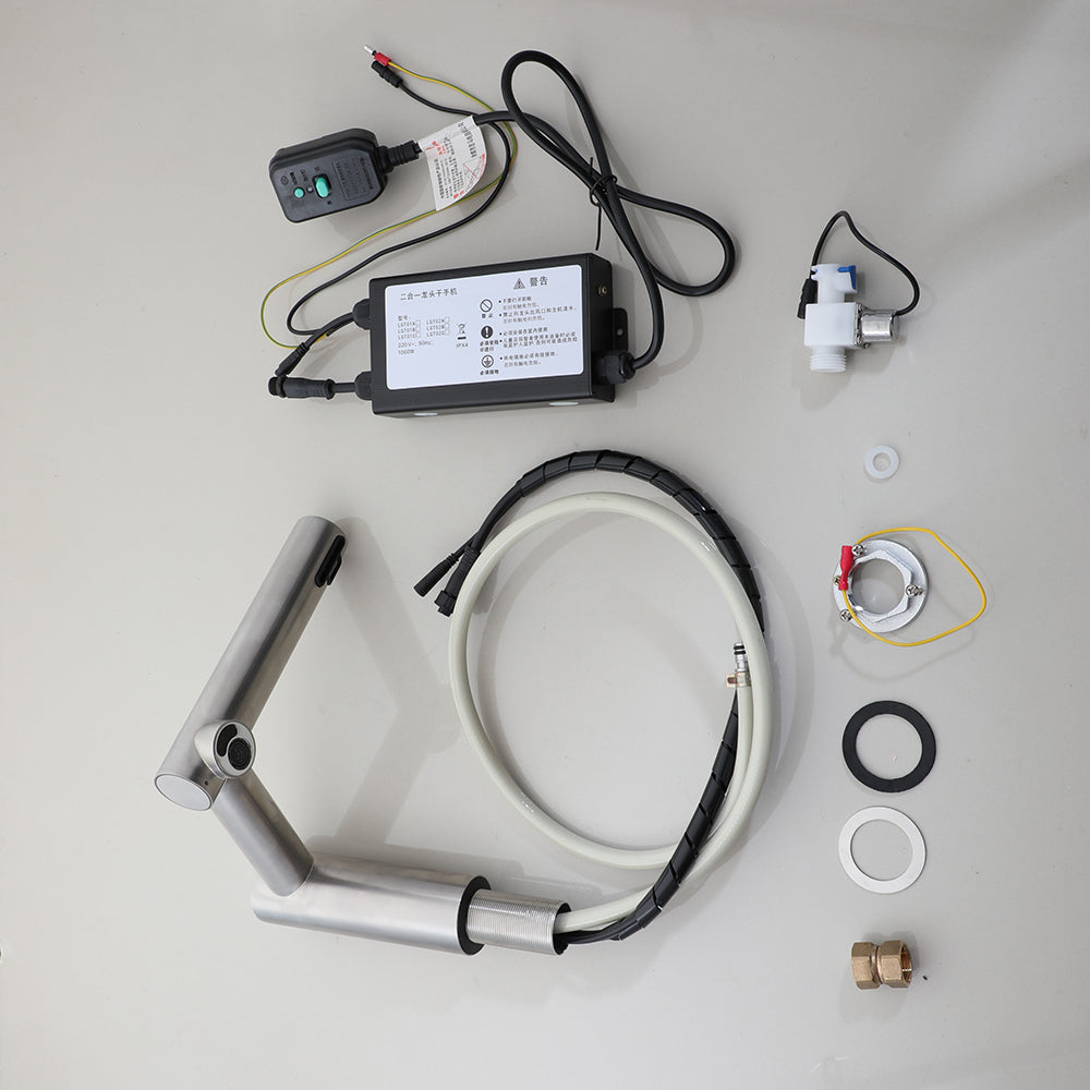 Sensomatica Ortas sensorkraan geborsteld nikkel | 2-in-1 kraan met handendroger