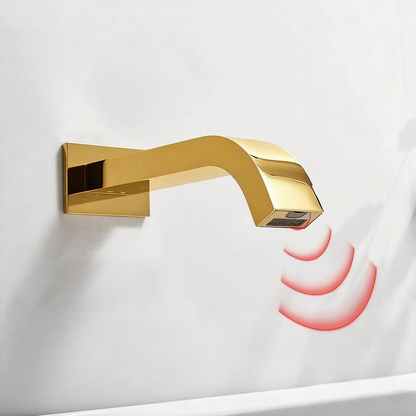 Sensomatica Arco wand sensorkraan goud | Koudwater inbouwmodel