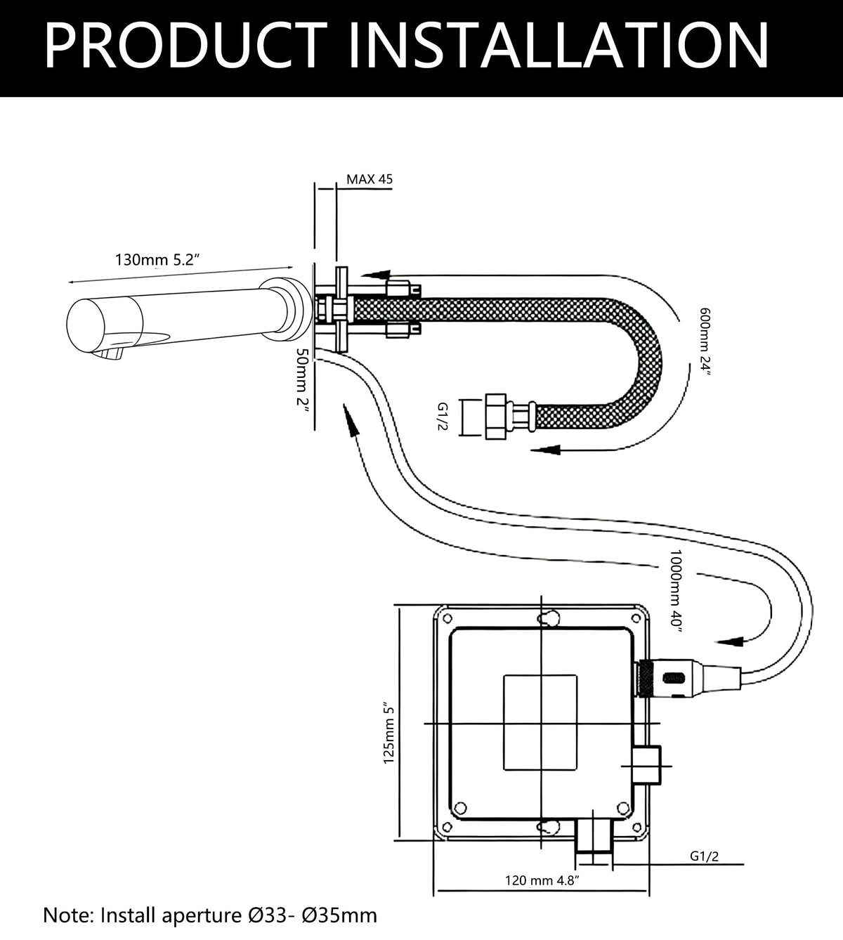 Grifo mural con sensor Sensomatica Gun Metal – 130 mm