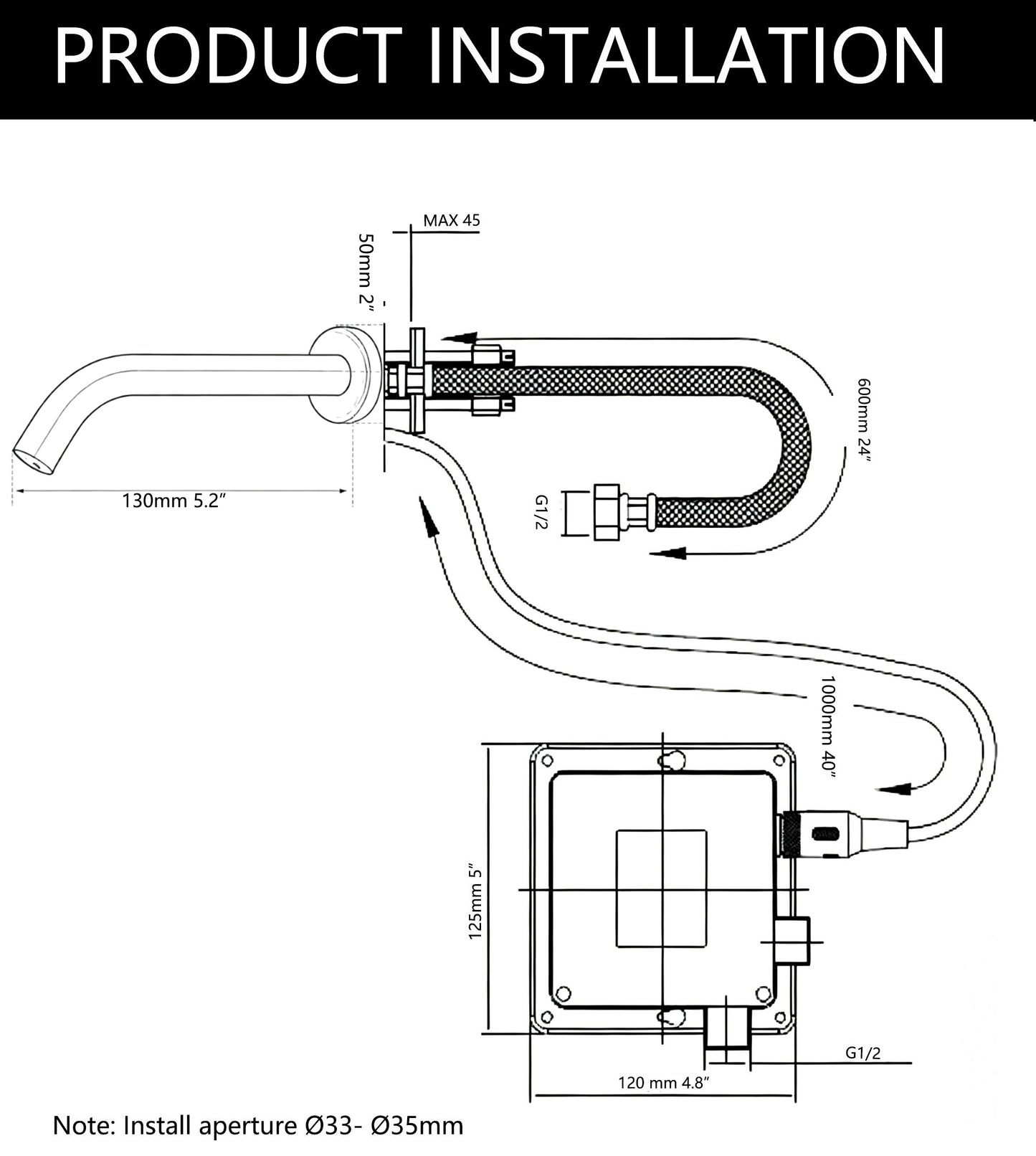 Pesaro gun metal sensor tap short model 130 MM
