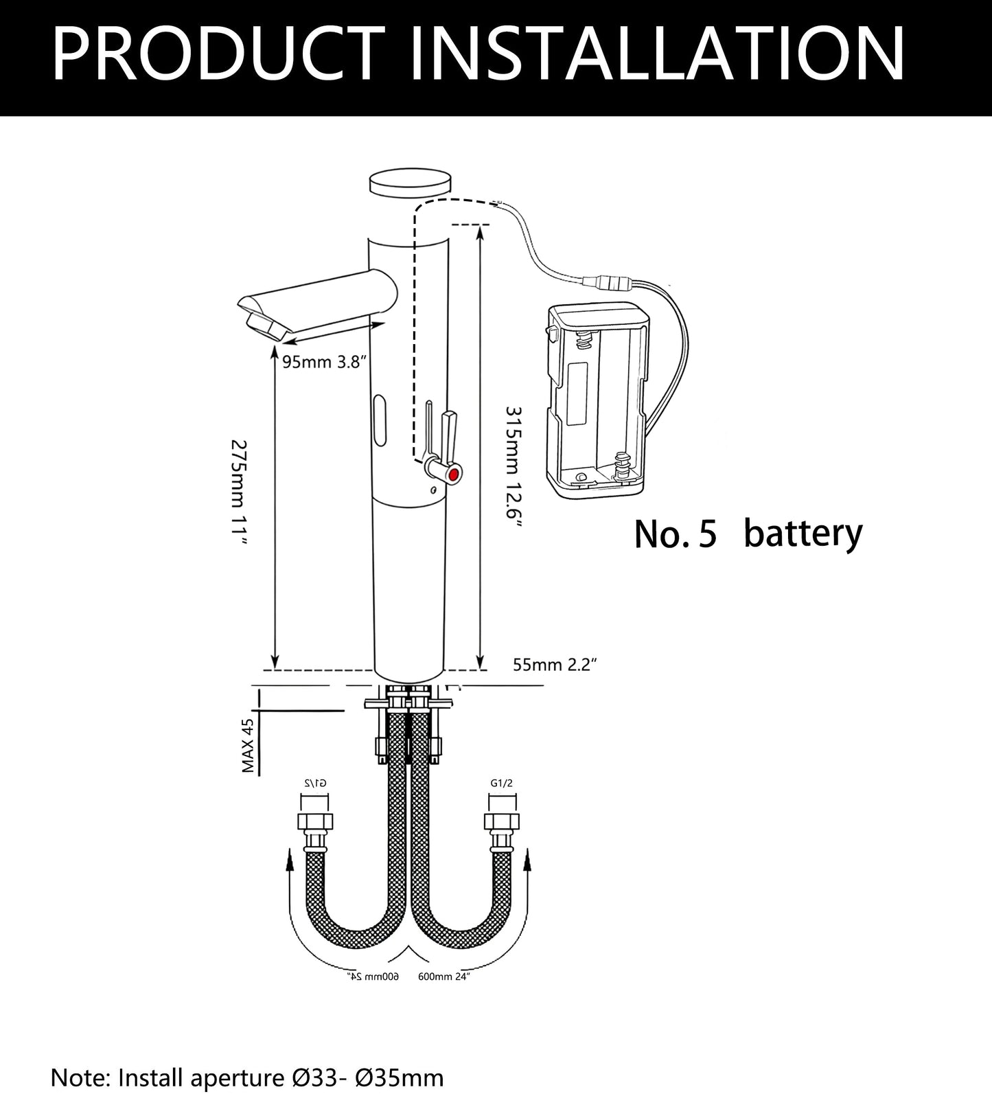 Sensomatica Scuro schwarzer Sensorhahn Heiß-Kalt-Modell
