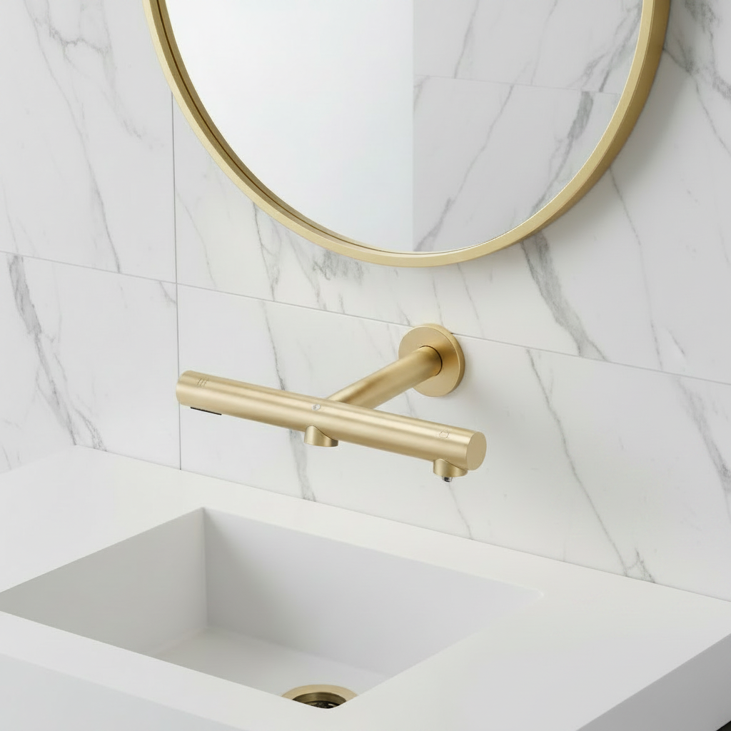 Sensomatica 3-in-1 Sensor Wandkraan Geborsteld Goud