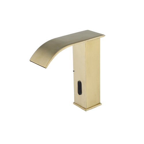 Bent brushed gold sensor tap cold water version
