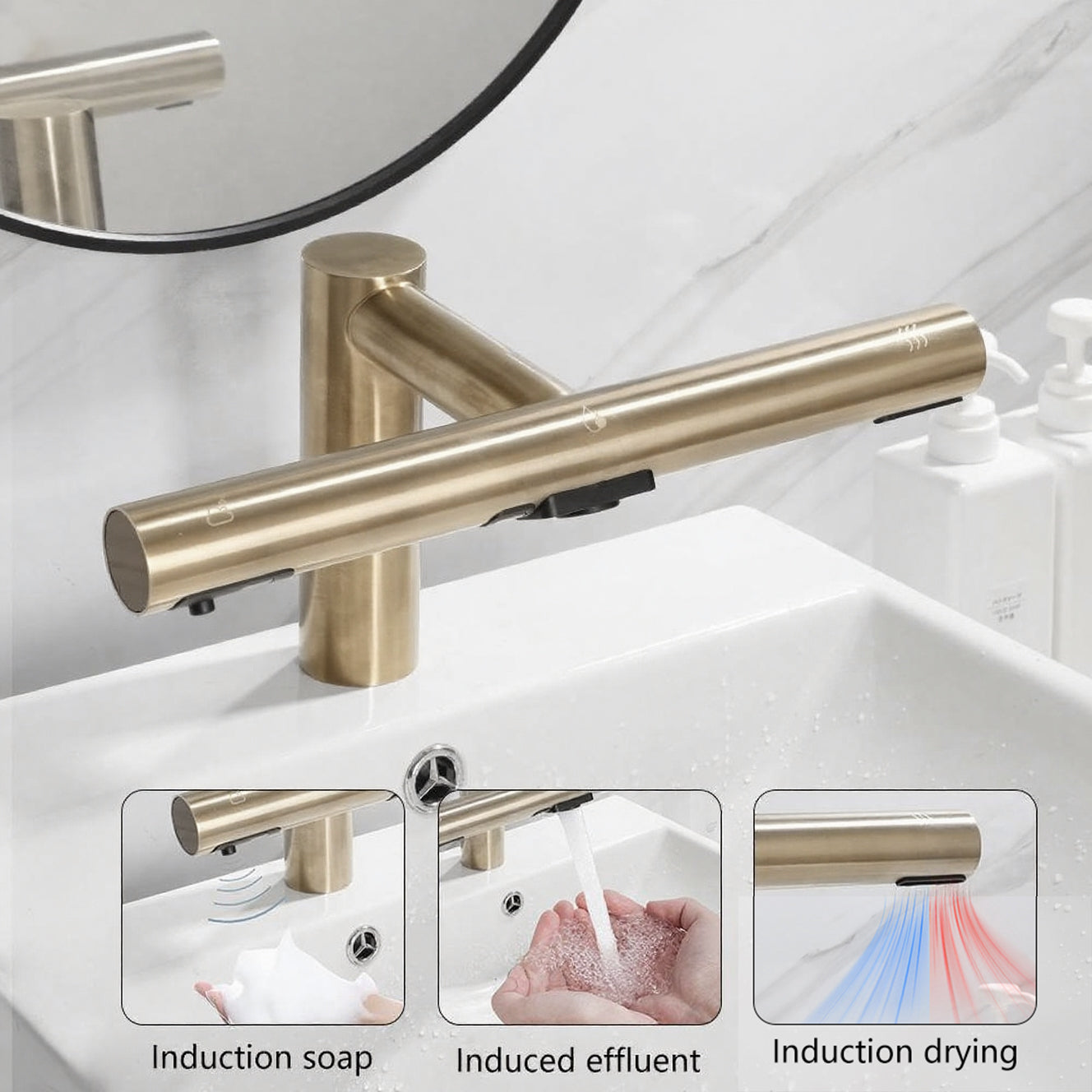 Sensomatica 3-in-1 Sensor Kraan – Geborsteld Goud
