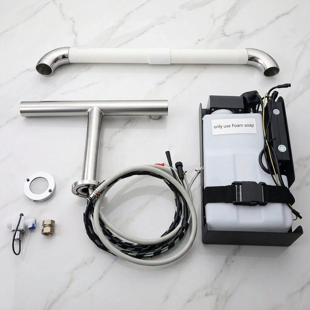Sensomatica 3-in-1 sensor wandkraan geborsteld nikkel