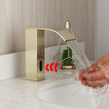 Bent brushed gold sensor tap cold water version