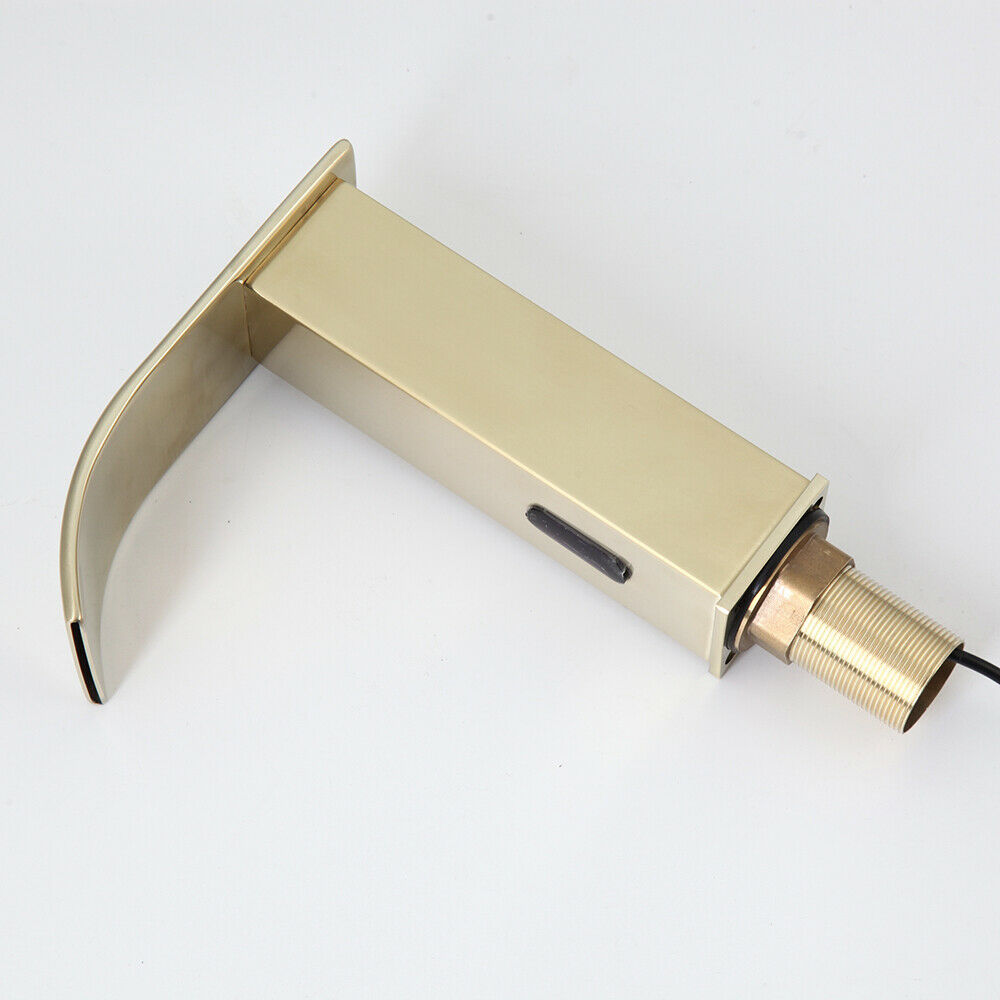 Bent brushed gold sensor tap cold water version