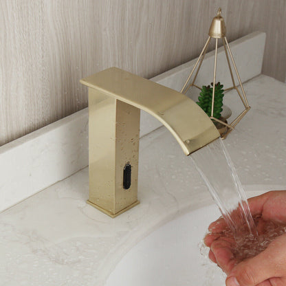 Bent brushed gold sensor tap cold water version